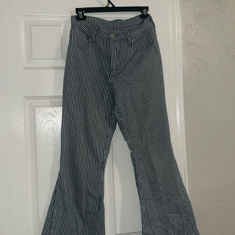 Womens Stretchy Jeans Bell-Bottom Bootcut Pinstripe